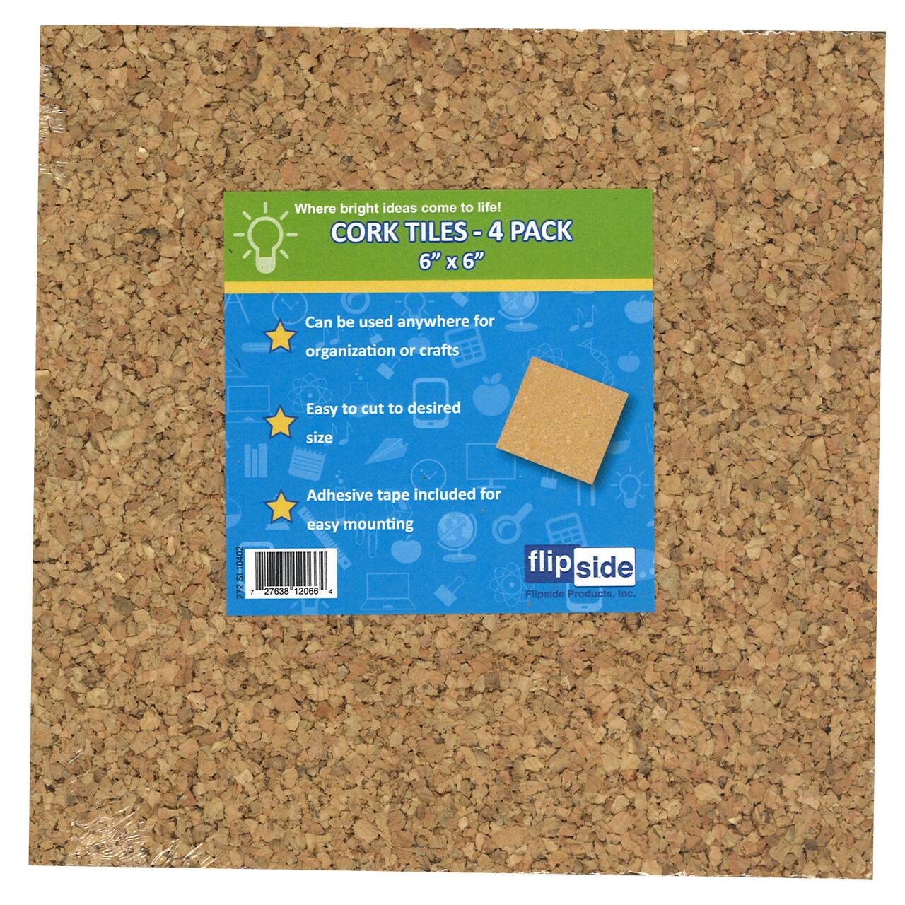 Flipside Cork Tiles, 6 x 6, 4 Per Pack, 6 Packs